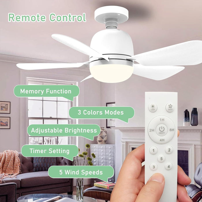 White Socket Fan Light with Remote, Screw In Ceiling Fans with Lights, Silent Ceiling Fan for Bedroom Living Room Kitchen Dining Room, Garage Ceiling Fan -8-ErisView