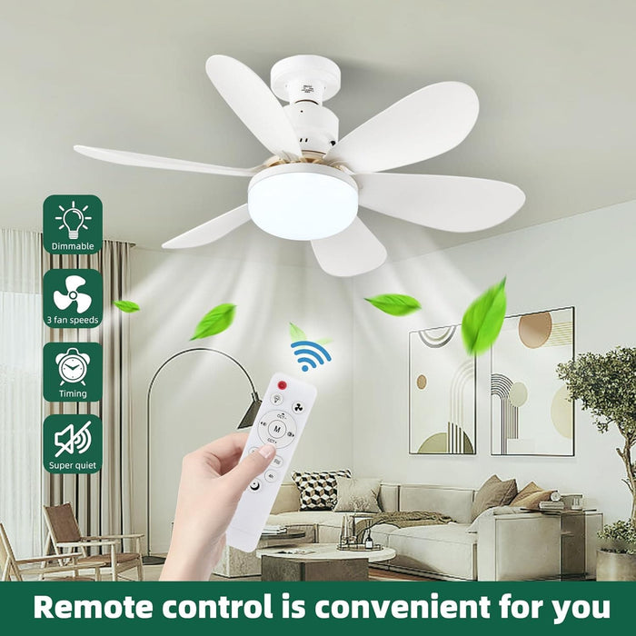 White Socket Fan Light with Remote, Screw In Small Ceiling Fan with Light, Cordless Light Socket Fan, Dimmable LED Ceiling Fan for Garages and Small Rooms -3-ErisView